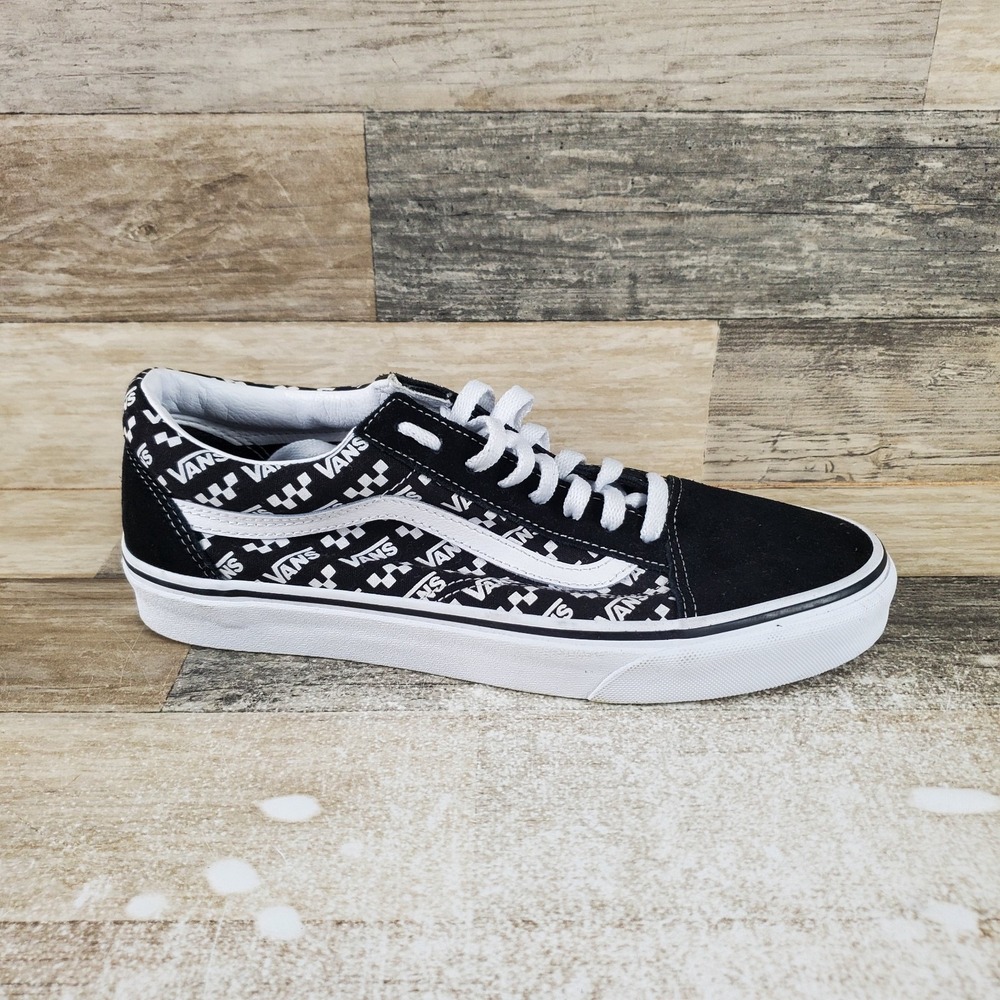 Vans Old Skool Shoes Mens 9 / Womens 10.5 Running Black Logo Repeat Lace Up
